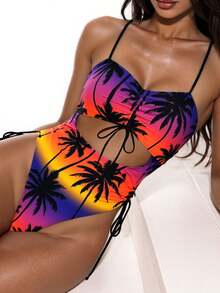 Oceva 2025 Women's Summer Beach Leopard Print Hollow One-Piece Swimsuit - Multicolor - View 3