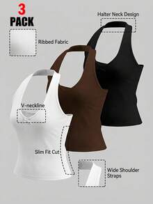 Comfortcana 3件套女士休闲深V领露背紧身吊带上衣套装 - 彩色 - 查看 8