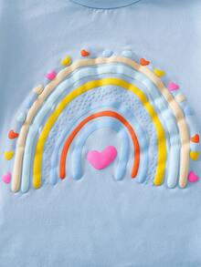 SHEIN Bộ 2 món gồm áo thun in hình cầu vồng và trái tim cùng quần dài thoải mái dành cho bé gái. - Màu xanh lam - Xem 4