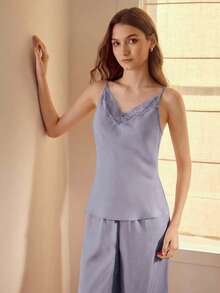 MOTF PREMIUM LACE TRIM CAMI TOP & PANTS PAJAMA SET - Dusty Purple - View 5