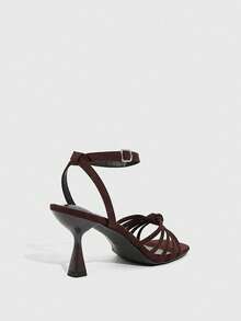 CUCCOO SZL 女士多带系带方头高跟凉鞋，性感时尚闪亮金色细高跟，适合夜店、派对、音乐节等场合。 - 深棕色 - 查看 4