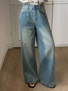 DAZY Women's Loose Straight Leg Jeans, Casual Street Style Western Cowboy, Suitable For Spring And Autumn - Blue - View 3