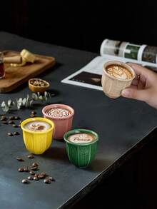 6pcs Set Of Colorful Ceramic Espresso Mugs - Elegant Embossed Floral Coffee Mugs, Arabic-Style Teacups, Turkish Coffee Mugs, Birthday Gifts, Easter Gifts, Suitable For Home, Office, Or Cafe Use, Machine Washable, Reusable. - Multicolor - View 3