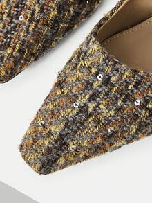 Mnmlis Giày Mary Jane bằng len đơn giản, thời trang, gót thấp, mũi nhọn, kiểu Pháp, dành cho nữ. - Xám nâu - Xem 4