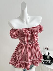 Sweetra Áo sơ mi nữ kiểu Mỹ Preppy kẻ caro hai mặt, phong cách thường ngày đa năng, dễ phối đồ, hàng mới về - Màu Đỏ Sâu - Xem 3