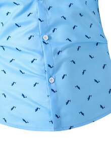 SHEIN 1 chiếc áo sơ mi ngắn tay dáng ôm màu xanh hoa văn dành cho thiếu niên nam, trang phục đồng phục học sinh thanh lịch, trang phục thường ngày thoải mái, phong cách tối giản. - Màu xanh lam - Xem 5