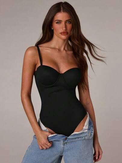 SHEIN BAE Body negru la modă și elegantă pentru femei