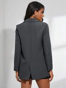 Aveloria Modichic Áo blazer nữ thanh lịch, màu trơn, cổ bẻ, hai hàng cúc, thích hợp cho công sở, mùa thu. - Màu xám đen - Xem 2
