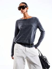 LYSMO 2026 New Arrive Minimalism Spring/Summer Women's Casual Letter Rhinestone Embellished Long Sleeve T-Shirt, Spring/Autumn/Summer Outfits For Women /Spring Outfit Women /Valentine's Day / Valentine Outfits For Women /Valentine Clothes /Valentine's Day Outfit /Birthday Outfits For Women /Going Out Top/Going Out Tops For Women /Elegant Dress Women /Elegant Women's Blouses / Elegant Blouses For Ladies / Casual Blouses For Women /Vacation Outfits Women / Holiday Outfits For Women / Y2k Clothes / 2000s Style/Y2K Tops/Carnival Costume /Carnival Women Look 2026 /Party Top/Party Outfit - Black - View 3