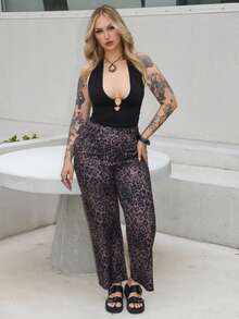Arliah Leoparden-Muster gerade geschnittene lässige Hose mit hoher Taille und weitem, lockerem Bein - Verschiedenfarbig - Übersicht 4