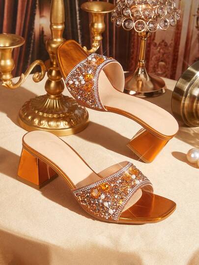 CUCCOO TILAWA Women's Fashion Crystal Glass Rhinestone Embellished High-Heeled Sandals, Suitable For Outdoor Activities And Parties, Spring And Summer Shoes, Spring Break Easter Dance Heels