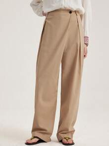 Aveloria Modichic 时尚设计感休闲通勤中腰不对称腰长裤 - 卡其色 - 查看 3