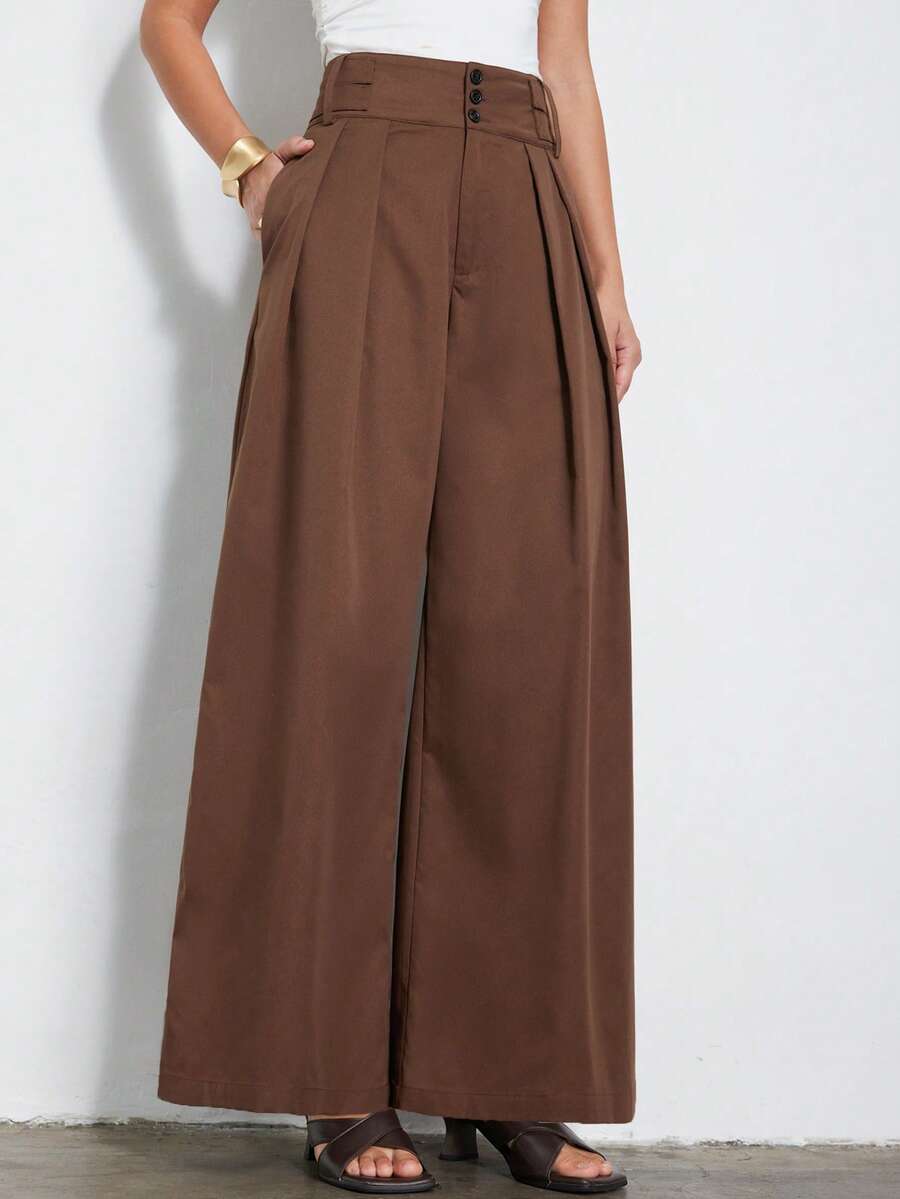 Aveloria Modichic Women's Retro French Style Casual High Waist Long Suit Pants - Coffee Brown - View 1