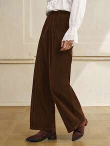 Cévolie Women's Casual Fleecy Brown Wide-Leg Pants, Autumn/Winter - Mocha Brown - View 4