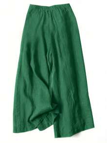 Plus Size Solid Color Simple Casual Loose Pants Fall Cloth For Women - Green - View 2