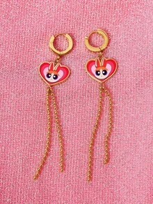 THE POWERPUFF GIRLS X SHEIN Huahua Strikes Love Earrings: Weld The Sweet Sesame Of The Little Policewoman On The Ear - Gold - View 2