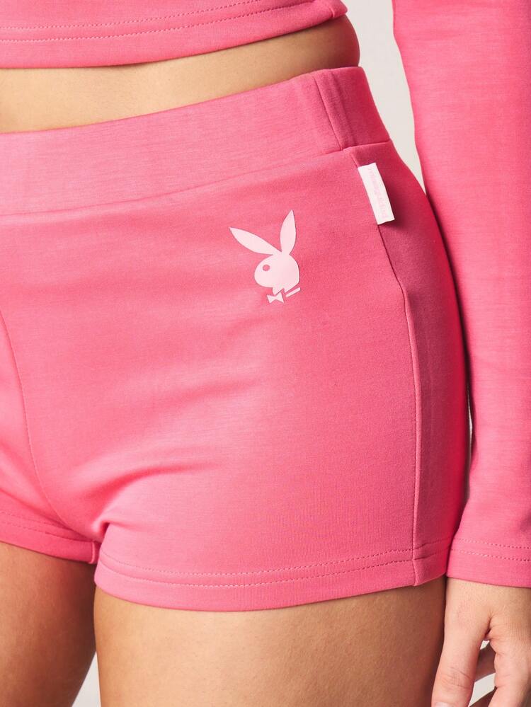 Missguided x Playboy Bunny Logo Sweetheart Neckline Crop Top And Matching Shorts Pajama Set For Comfortable Loungewear Sleep
