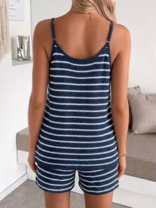 SHEIN Bộ đồ bầu nữ thoải mái, không tay, cổ chữ V, kẻ sọc, thích hợp cho mùa hè. - Màu xanh bụi bặm - Xem 2