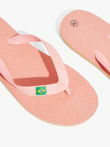 Color Matching Printed Flat-Bottomed Beach Flip-Flops, Suitable For Indoor And Outdoor Wear, Beach T-Slippers, Light And Comfortable, Non-Slip, Suitable For Outdoor Walking, Street Fashion, Multi-Functional Flat-Bottomed Slippers, Suitable For Indoor And Outdoor Wear, Tropical Style In Vacation Season, Solid Color Design, Suitable For Spring And Summer, Back-To-School Season Beach Outfit Flip Flops - Naked pink - View 5