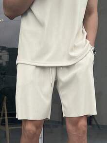 DAZY Conjunto de camiseta sin mangas de color albaricoque para hombre, verano - Albaricoque - Ver 7