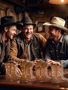 4/8/16 chiếc túi giấy Kraft hình ủng và mũ cao bồi miền Tây có tay cầm - Quà tặng theo chủ đề Rodeo cho sinh nhật, tiệc độc thân và trang trí miền Tây hoang dã, nhiều màu sắc, thiết kế tự làm theo chủ đề miền Tây, mũ cao bồi - Nhiều màu - Xem 2