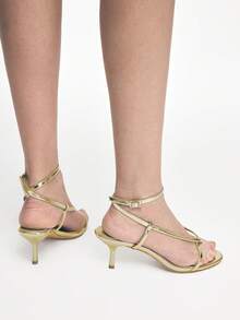 Mnmlis Women's Strap-Toed Stiletto Sandals - Light gold - View 9