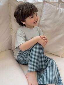 DAZY Toddler Boys' Printed Round Neck Short Sleeve Top & Plaid Pants Pajama Set - Blue - View 6