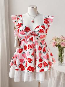 Sweetra Áo kiểu tay ngắn dáng suông in hình dâu tây dễ thương dành cho bé gái cỡ lớn, tôn dáng cho mặc hàng ngày, đi chơi và nghỉ mát, mùa hè. - Hồng - Xem 4