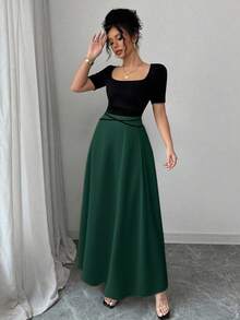 Rafferiza 女士优雅修身系腰旗袍连衣裙，短袖方领拼接中国风印花 - 彩色 - 查看 6