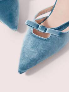 CUCCOO DOLLMOD New Blue Velvet High Heels, Bowknot Criss-Cross Hollow-Out Women Shoes - Baby Blue - View 5