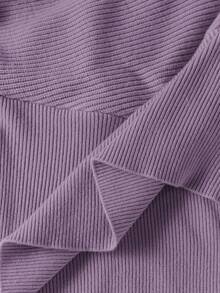 SHEIN Maternity Contrast Color Heart Print V-Neck Long Sleeve Sweater - Purple - View 9