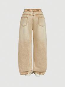 SHEIN MOD Plus Size Loose Fit Wide Leg Jeans - Khaki - View 2