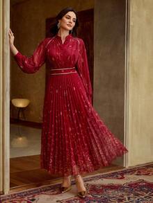 ZEYLAH Elegant Romantic Loose Flare Sleeve Dress With A-Line Pleated Hem, Spring/Summer - Multicolor - View 8