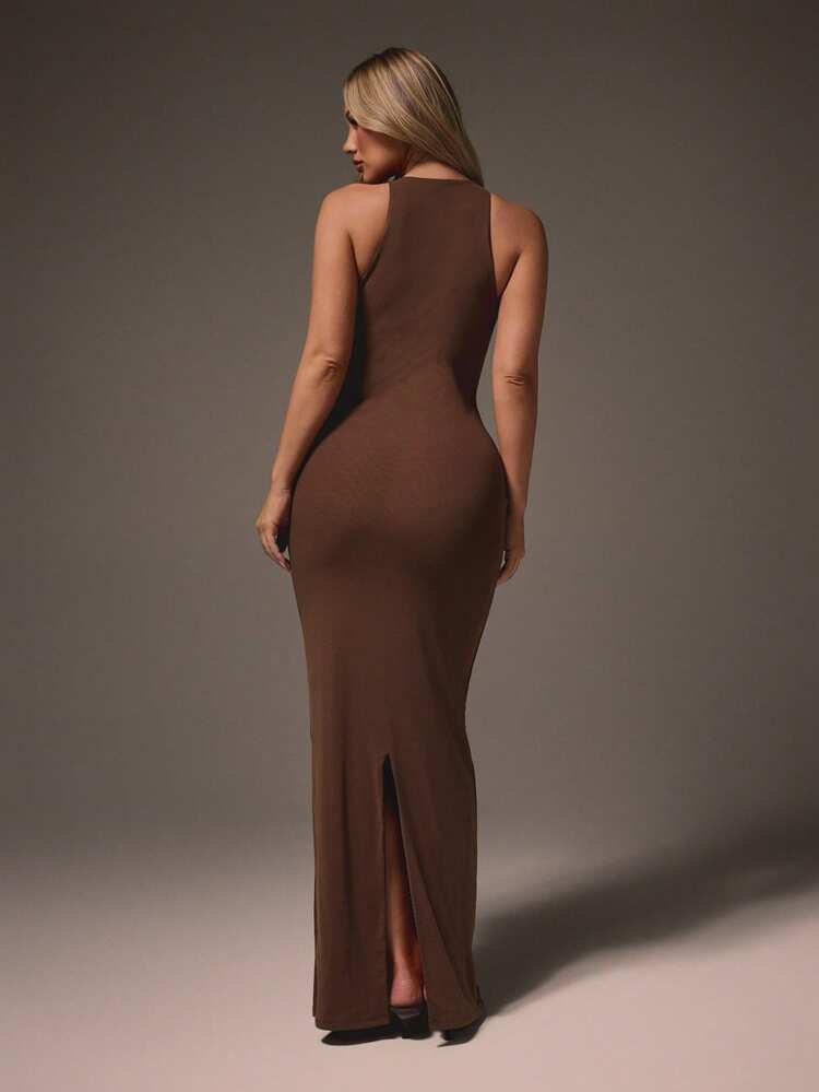 MISSGUIDED 러치드 홀터넥 키홀 컷아웃 바디콘 맥시 드레스 타이 디테일 이브닝 파티 포멀 행사