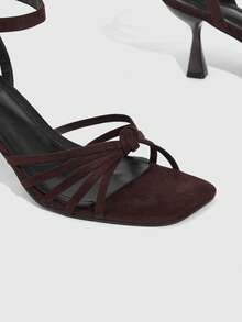 CUCCOO SZL 女士多带系带方头高跟凉鞋，性感时尚闪亮金色细高跟，适合夜店、派对、音乐节等场合。 - 深棕色 - 查看 6