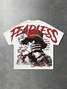 ROMWE MEN Street Life 男士标语和图案印花圆领短袖休闲百搭T恤 - 白色 - 查看 2