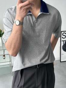 DAZY Men's Grey Patchwork Collar Design T-Shirt, Summer - Multicolor - View 7