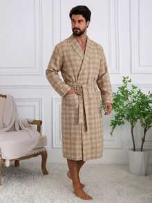 DAZY Áo choàng dài kaki nam có dây rút ở eo, thích hợp cho mùa xuân/hè. - Màu Khaki - Xem 4