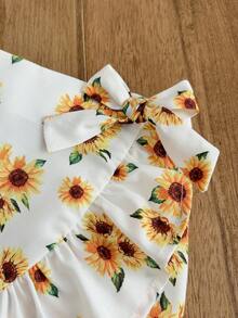 Emery Rose Kids Emery Rose Kids Conjunto de top sin espalda de cuello redondo de unicolor y minifalda con volantes con estampado de girasol para niña - Amarillo - Ver 7
