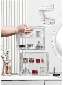 1个亚克力化妆品收纳盒，分类整理盒，分层设计，多种尺寸可选，适合存放化妆品、杂物、书籍、玩偶、桌面用品和浴室用品。 - 無色 - 查看 2