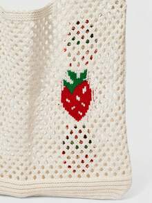 ROMWE Kawaii Sac crocheté léger, décontracté et mignon au motif de fraises de style vacances pour adolescentes et femmes. Détails ajourés, parfait pour les étudiantes universitaires, les sorties, les voyages, l'école. Grande capacité, portable. Convient aux adolescentes, aux femmes, aux employés de bureau, aux écoliers du secondaire et du collège, aux vacances. Porte-monnaie fraise mignon. - Multicolore - Voir 4