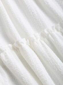 Sweetra Textured Fabric Tie-Up White Cake Flare Skirt For Women - White - View 5