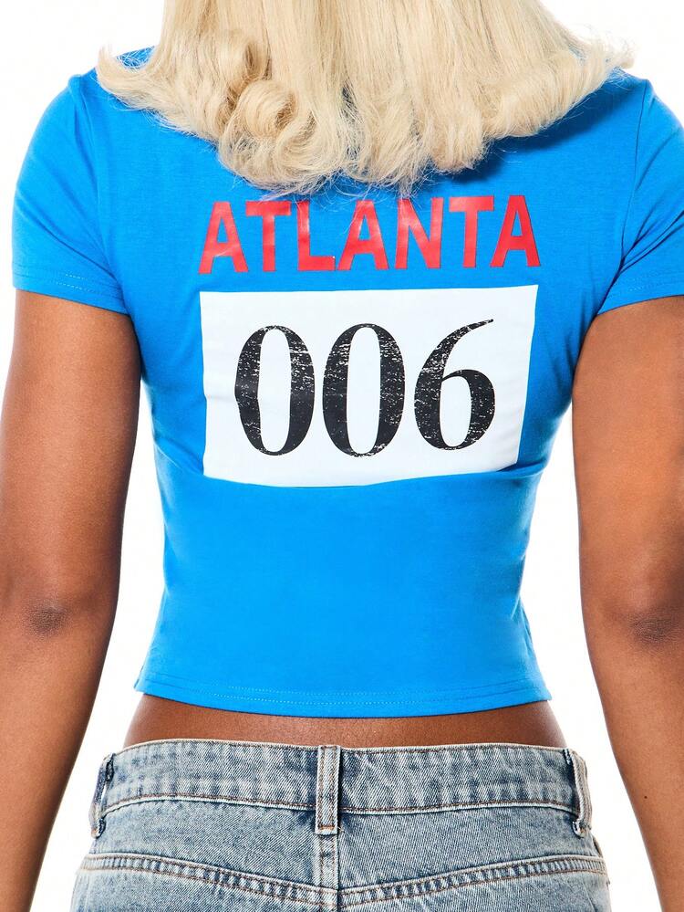 SUMWON WOMEN Cropped Polo With Contrast Collar And Graphic Print