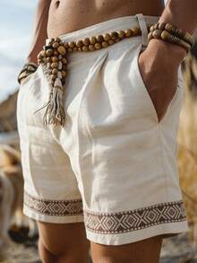 Manfinity Dauomo 休闲几何提花男士短裤 - 白色 - 查看 1