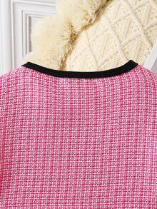 Tween Girls Casual Bowknot Plaid Print Short Sleeve Top And Pleated Skirt 2 Pieces Set - Hot Pink - View 6