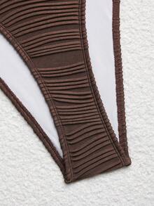 Swim Oasis Summer Fashionable High-End Elegant Special Fabric Design One-Piece Swimsuit With Beach Cover-Up - Coffee Brown - View 7