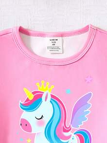 1 bộ đồ ngủ cho bé gái in hình kỳ lân phát sáng trong bóng tối, gồm áo thun ngắn tay cổ tròn ôm sát và quần dài. - Hồng - Xem 5