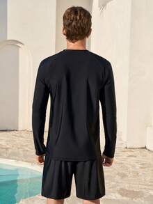 Manfinity VDAYZ Men's Beach Vacation Casual Rash Guard Men's Rash Guard Pool Clothes Men Beach Wear For Men Men Black Swim Trunk Men's Swim Shirt - Black - View 2