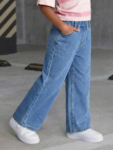 Quần jeans ống đứng màu xanh rách đa năng dành cho bé gái - Màu xanh lam - Xem 5