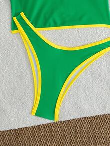 Swim SPRTY Conjunto de bikini sexy de corte alto con diseño de cuello en U y estampado floral de elementos brasileños, adecuado para vacaciones en la playa, estilo deportivo, ajuste ceñido para salir a la playa, adecuado para vacaciones de primavera, temporada de regreso a clases, vacaciones, promoción de primavera, ambiente de vacaciones en la playa, disfraz de vacaciones de primavera, traje de baño para fiestas, carnaval de regreso a clases, Día de la Madre, Día Internacional de la Mujer, salida familiar Brasil, atuendos de playa para mujeres - Multicolor - Ver 10